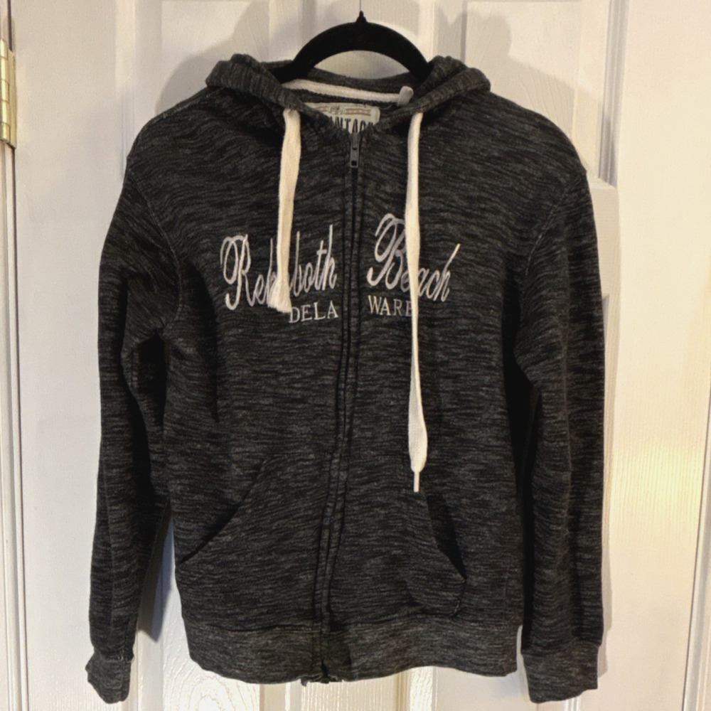 U.S. Vintage Style Women's Full Zip Hoodie Rehoboth Beach Delaware Small Gray
